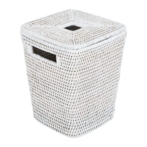 White Lidded Rattan Wicker Laundry Basket